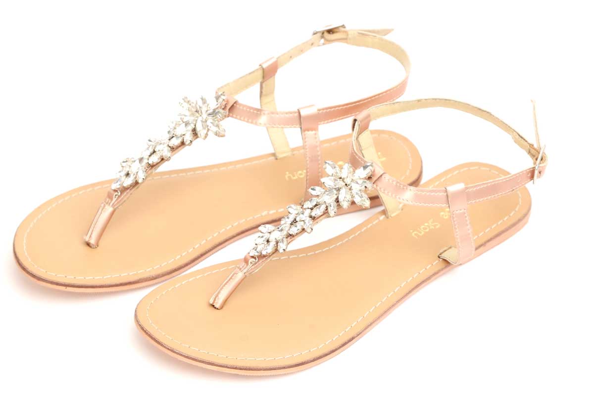 Miss Lola | Pretty Soul Gold Embellished Slip On Sandals – MISS LOLA