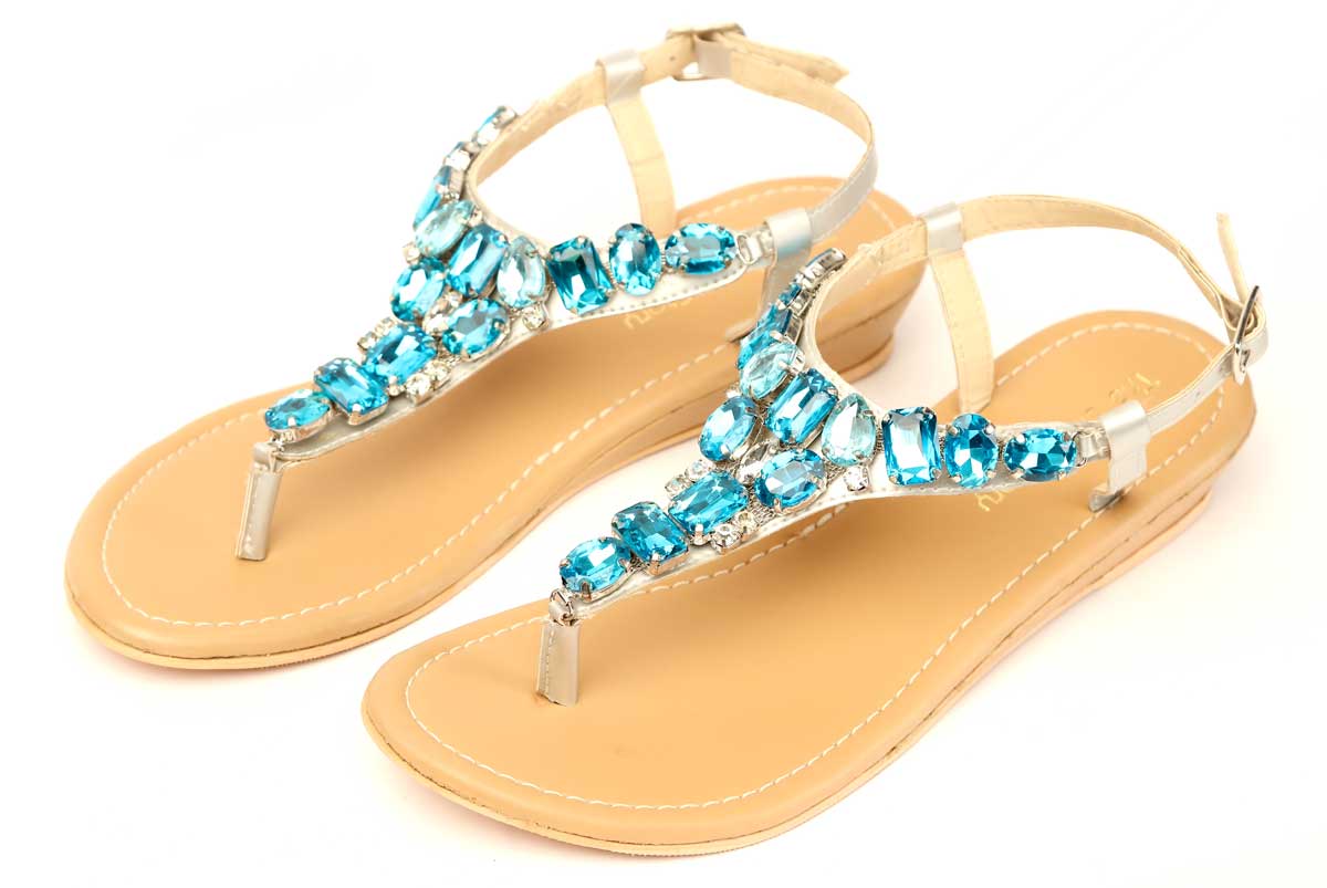 Silver & Aqua embellished sandals